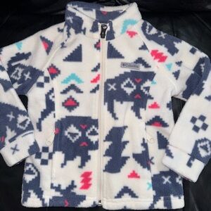 Columbia White and Blue Fleece Jacket with Geometric Design
